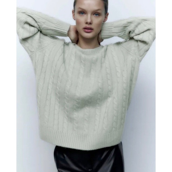 Zara cashmere cable knit sweater sea green - Picture 8 of 9